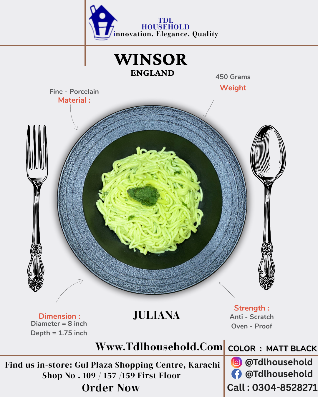 WINSOR JULIANA DEEP PLATE 8X7 INCH