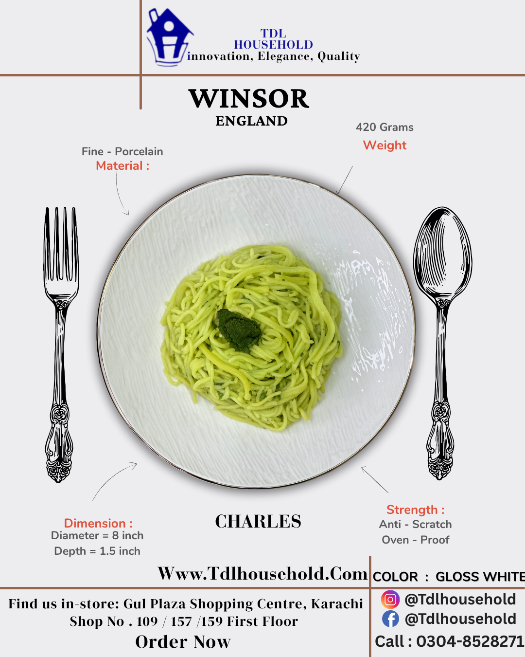 WINSOR CHARLES DEEP PLATE 8X5 INCH