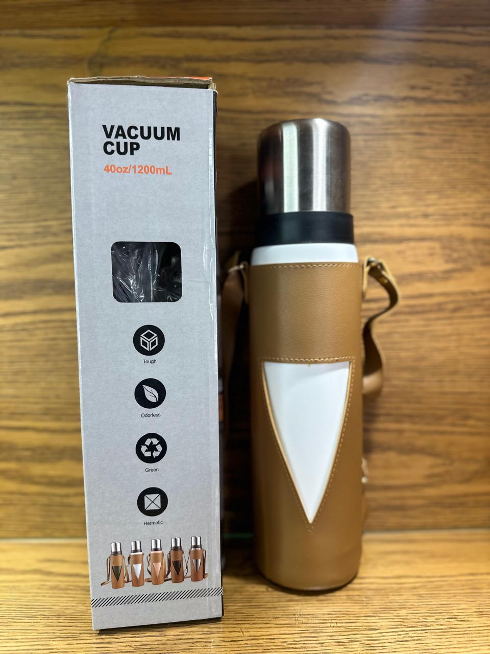 Stainless Steel Water Bottle with Leather cover & strap | 1200ml