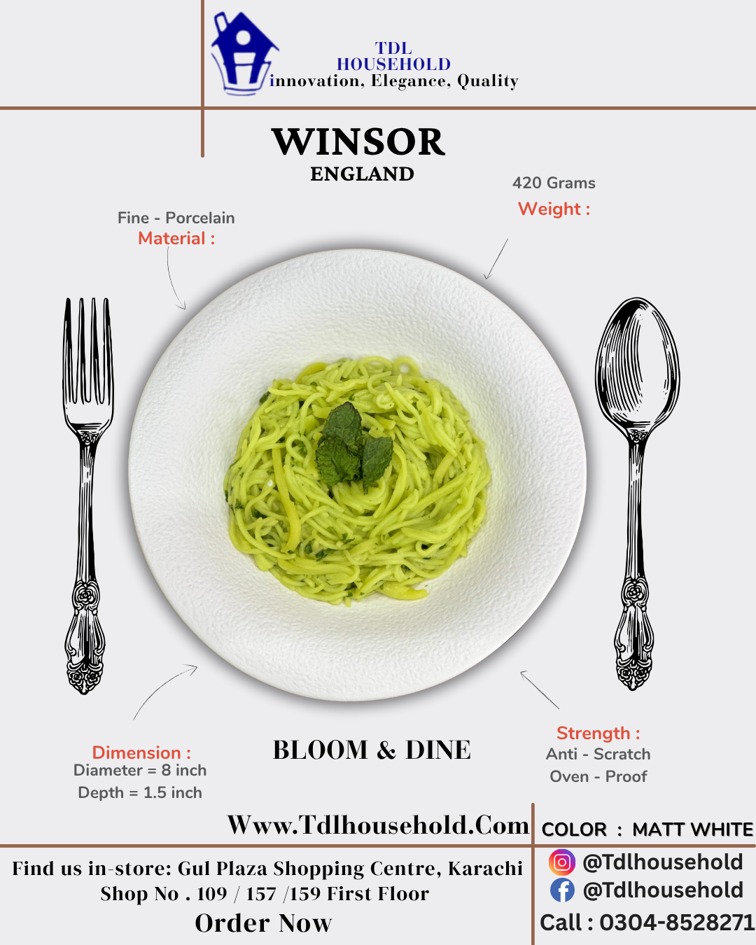 WINSOR BLOOM&DINE DEEP PLATE 8X5 INCH