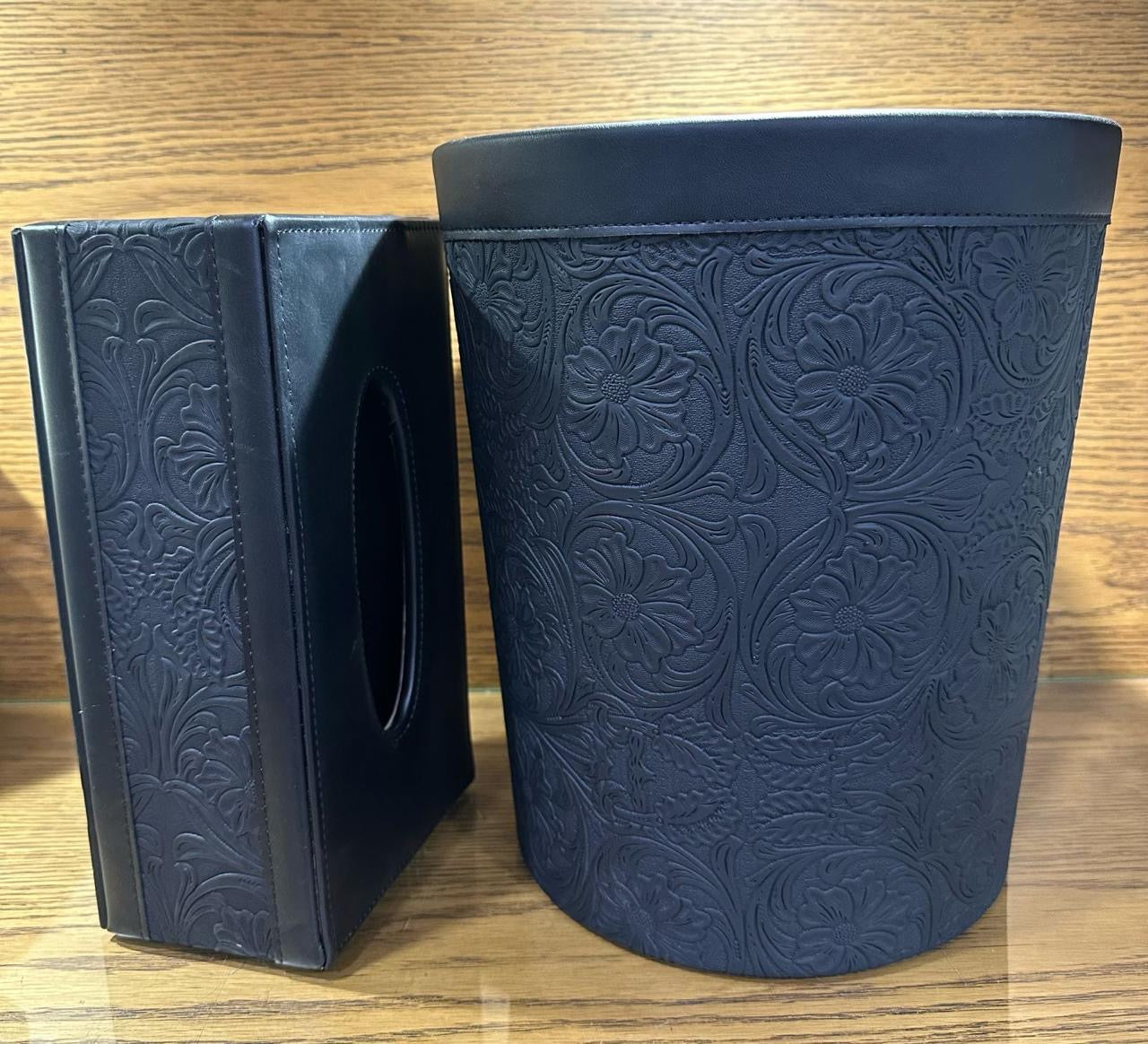 Elegant Faux Leather Tissue & Dustbin Set