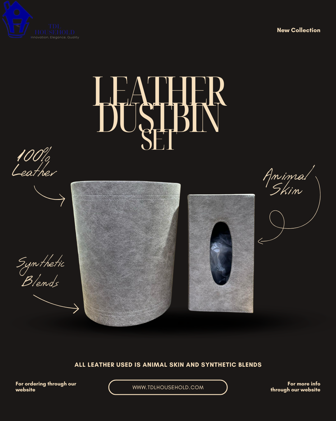 Elegant Faux Leather Tissue & Dustbin Set