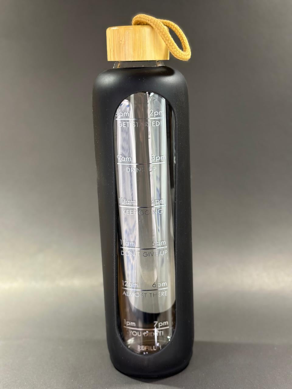 Motivational Time-Marked Glass Water Bottle