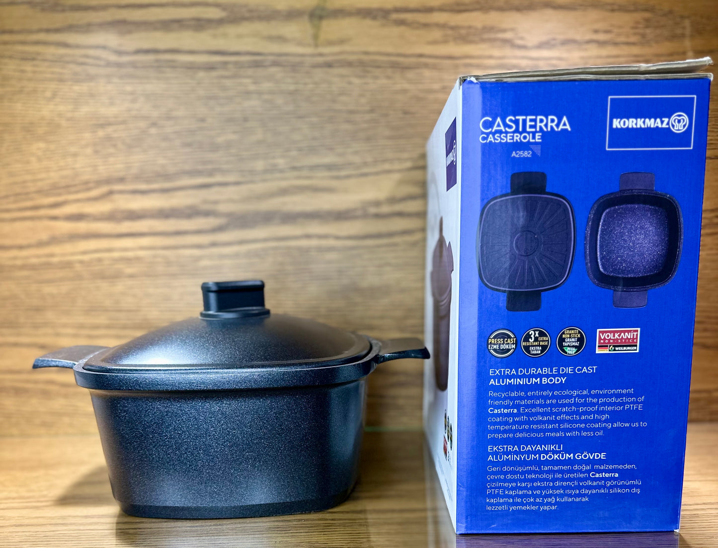 KORKMAZ Square Cast Iron Casserole 24 x 24 x 11.5 cm “Casterra” - TDL HOUSEHOLD