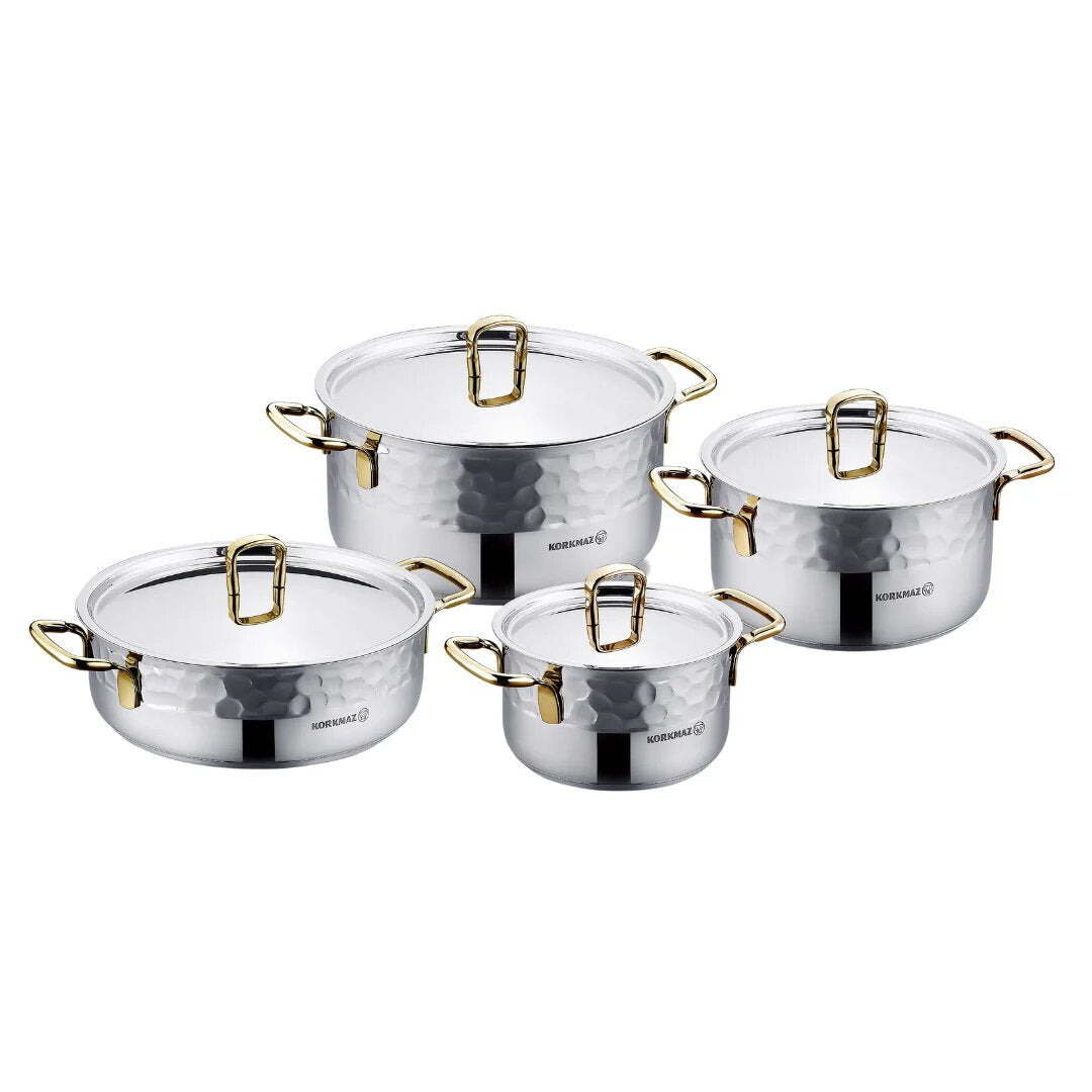 KORKMAZ ERNA Cookware Set Gold 8 Pcs - TDL HOUSEHOLD