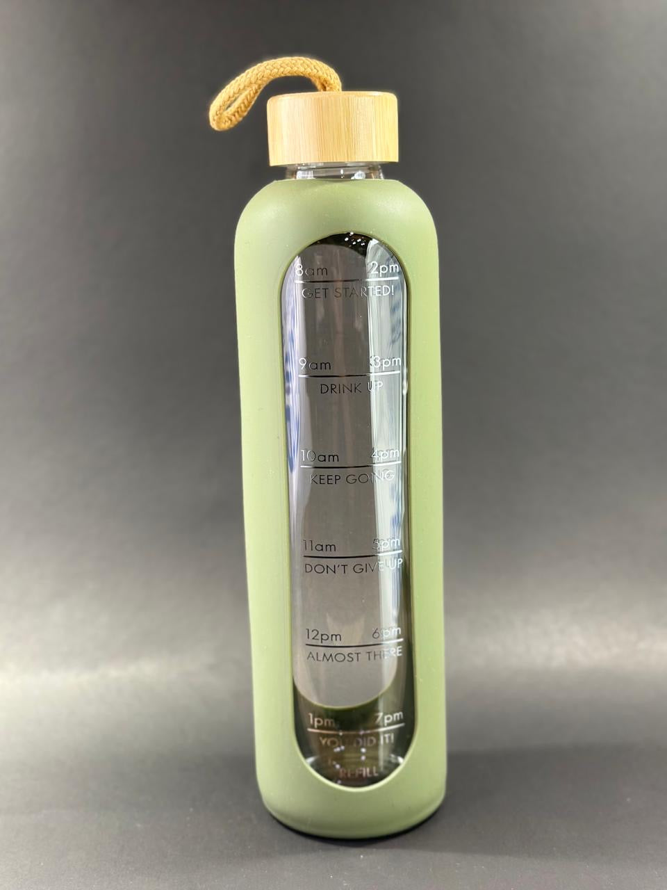 Motivational Time-Marked Glass Water Bottle