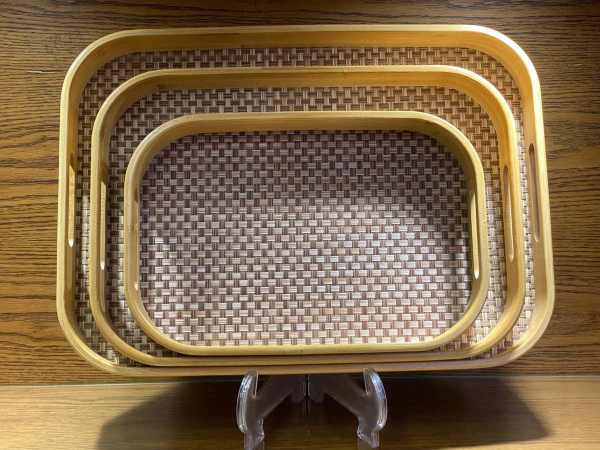 Wooden Serving Tray With Jute Matting - TDL HOUSEHOLD