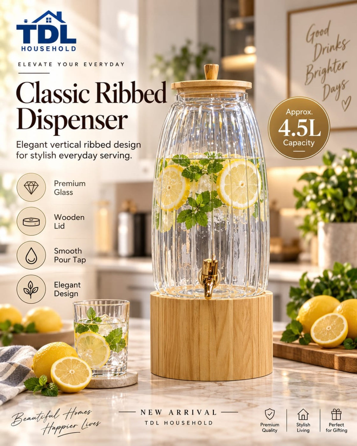 TDL Household Classic Ribbed Dispenser 4.5L