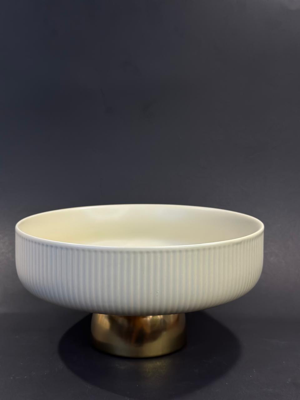 Ceramic Fruit Bowl with Gold Metal Base for Kitchen Counter