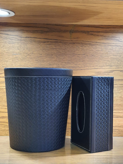 Elegant Faux Leather Tissue & Dustbin Set