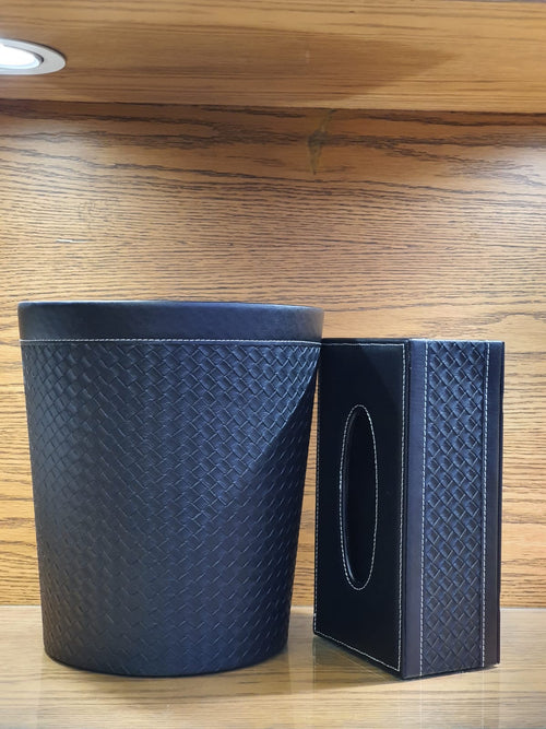 Elegant Faux Leather Tissue & Dustbin Set