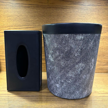 Elegant Faux Leather Tissue & Dustbin Set