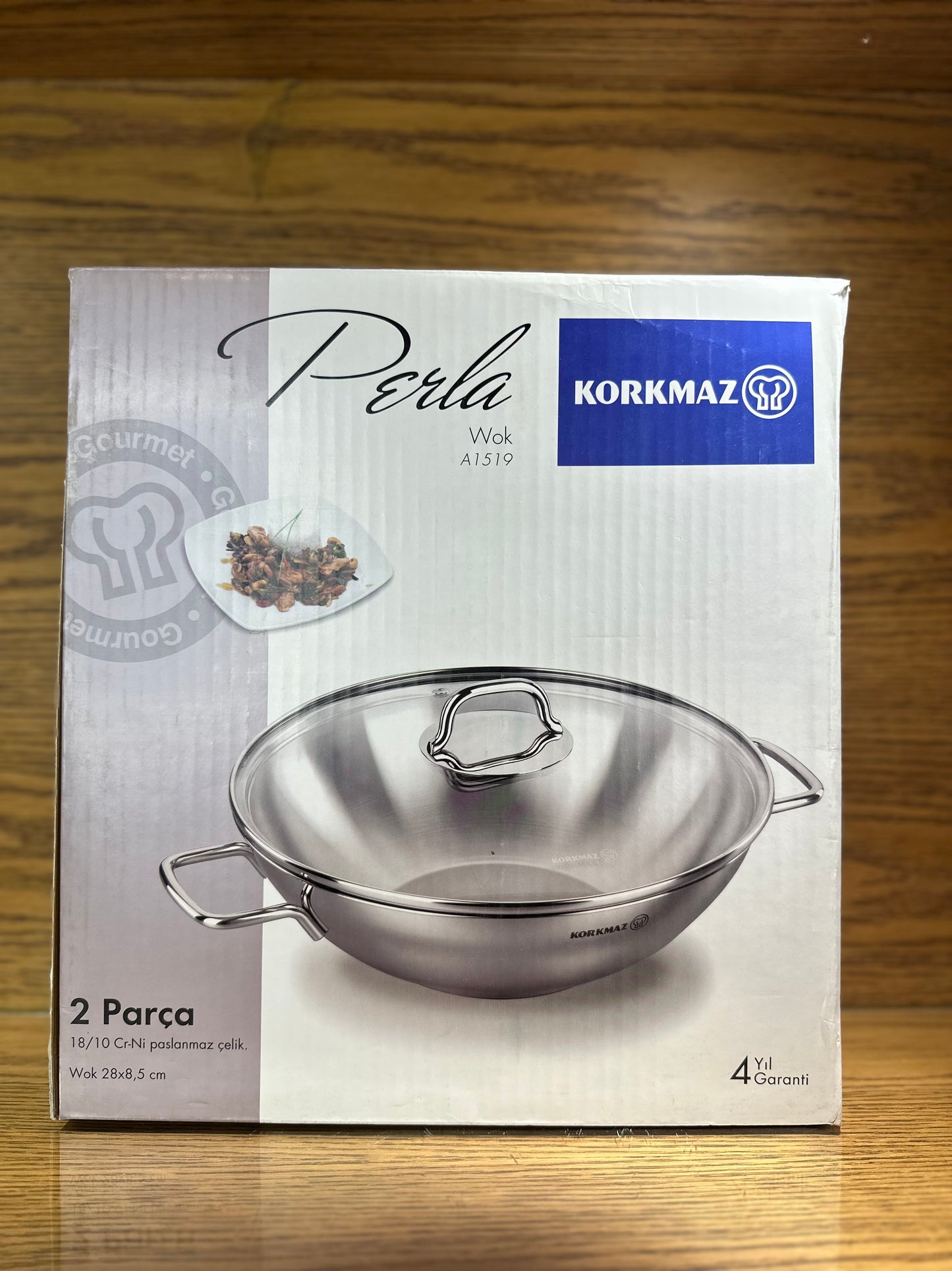 KORKMAZ PERLA Wok With Glass Lid 28 x 8.5 cm - TDL HOUSEHOLD