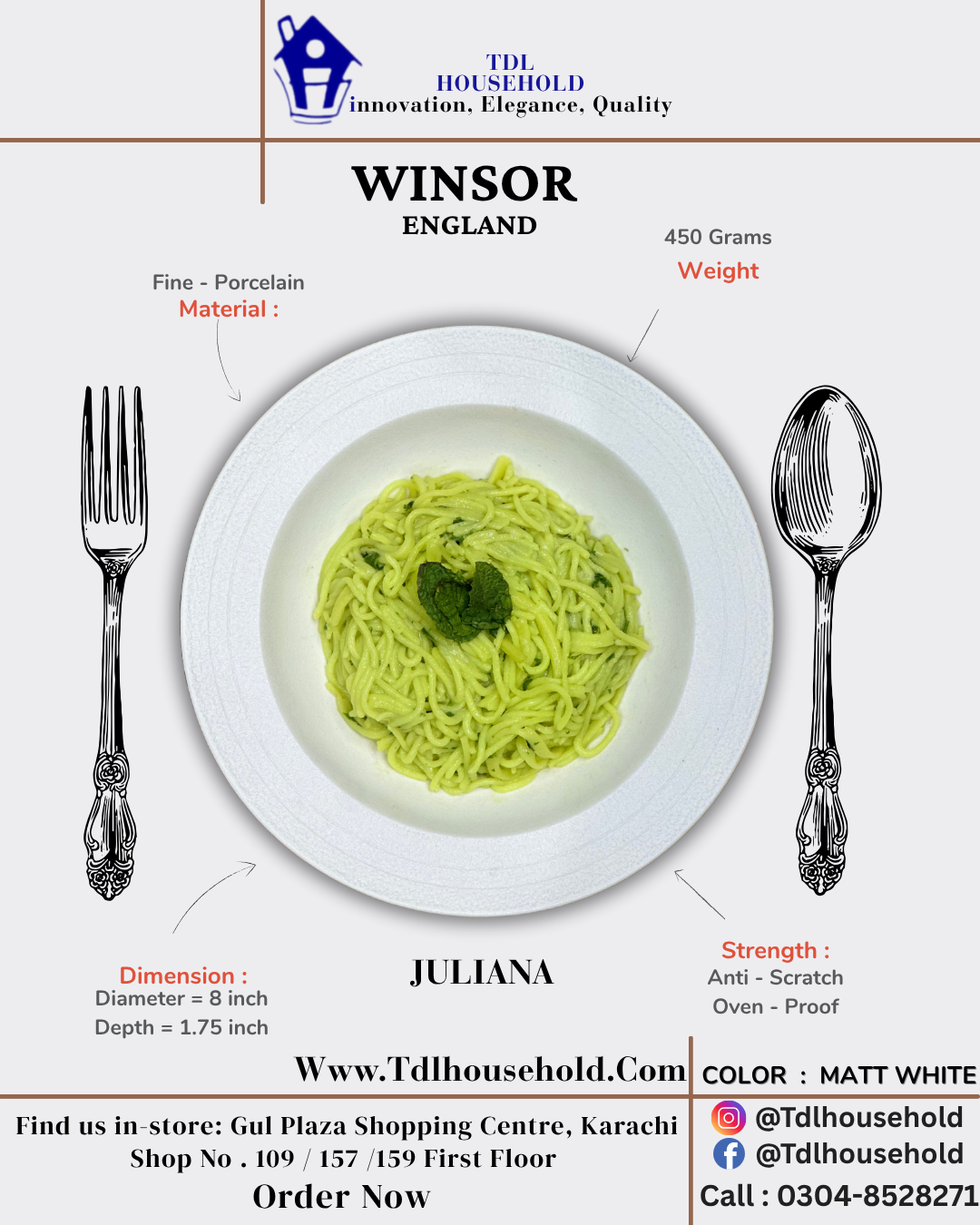 WINSOR JULIANA DEEP PLATE 8X7 INCH