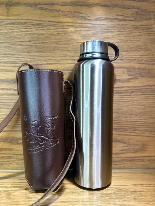 Premium Quality 1500ml Stainless Steel Insulated Water Bottle with Hot & Cold Capabilities, Leather Cover, and Travel Pouch for Outdoor Adventures and Travels - TDL HOUSEHOLD