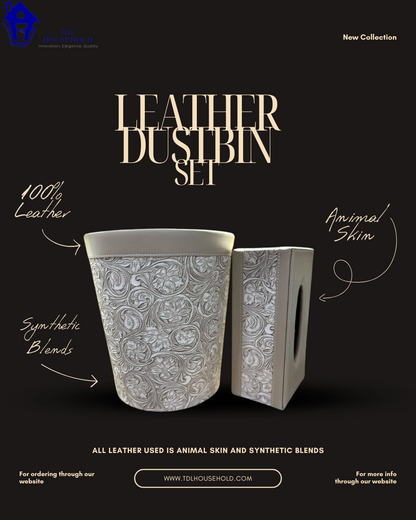 Elegant Faux Leather Tissue & Dustbin Set
