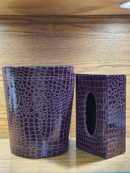 Elegant Faux Leather Tissue & Dustbin Set