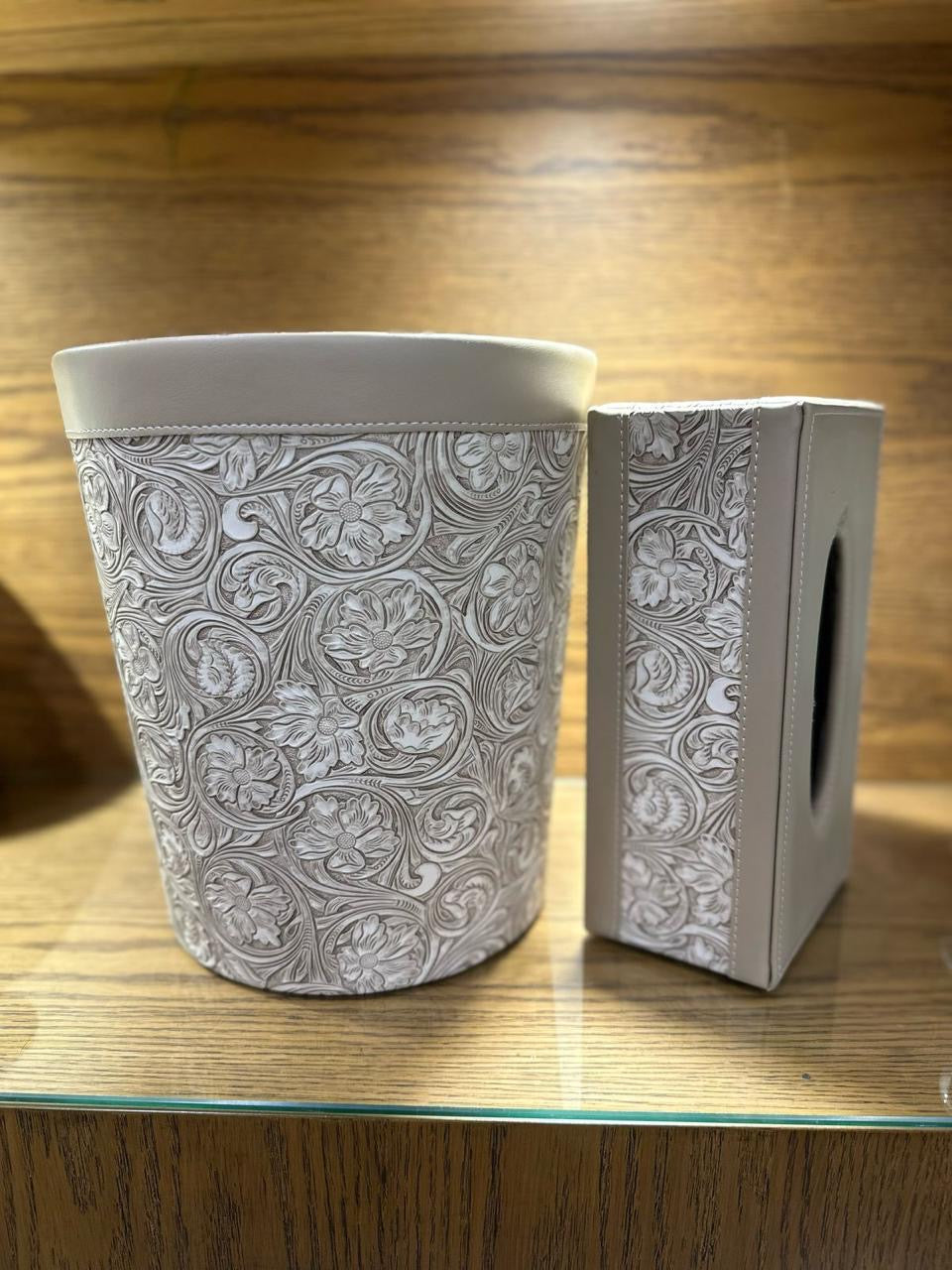 Elegant Faux Leather Tissue & Dustbin Set