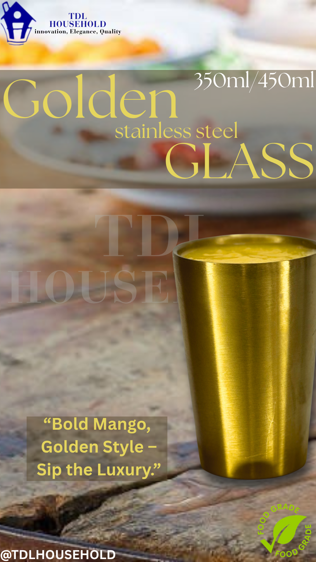 Hammered Texture/Plain Golden Glass - TDL HOUSEHOLD