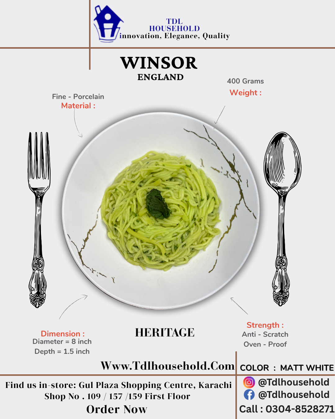 WINSOR HERITAGE DEEP PLATE 8X5 INCH - TDL HOUSEHOLD