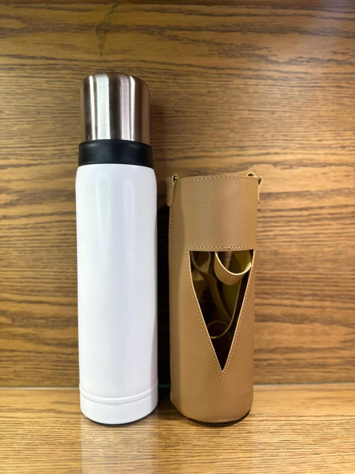 Stainless Steel Water Bottle with Leather  cover & strap | 1200ml - TDL HOUSEHOLD