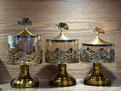 Elegant Gold-Finished Decorative Glass Jar Set – 3-Piece Set