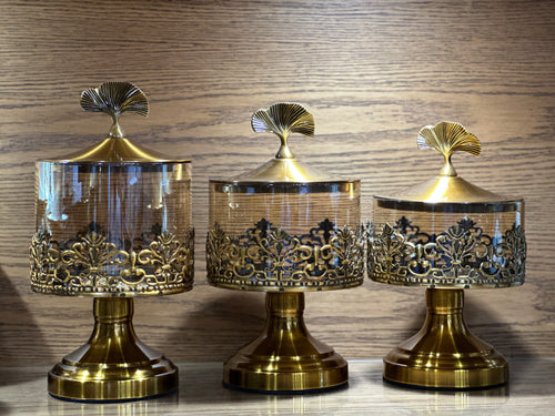 Elegant Gold-Finished Decorative Glass Jar Set – 3-Piece Set