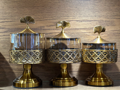 Elegant Gold-Finished Decorative Glass Jar Set – 3-Piece Set