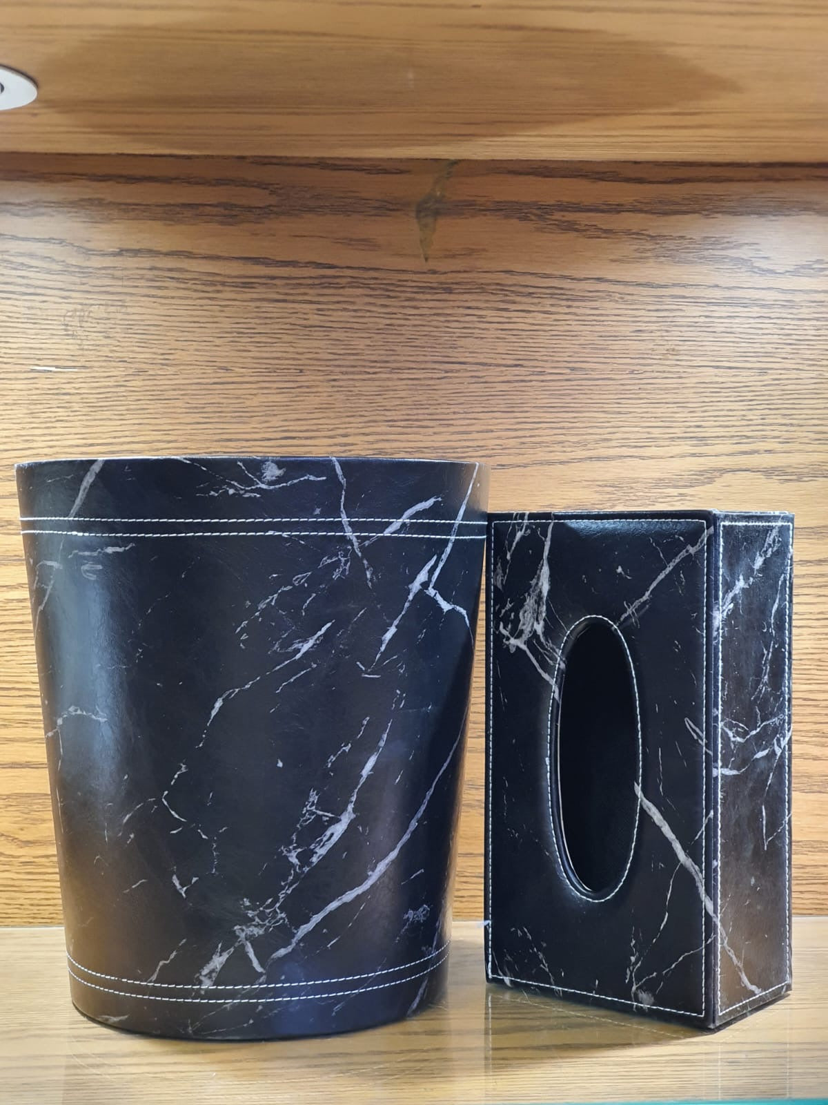 Elegant Faux Leather Tissue & Dustbin Set