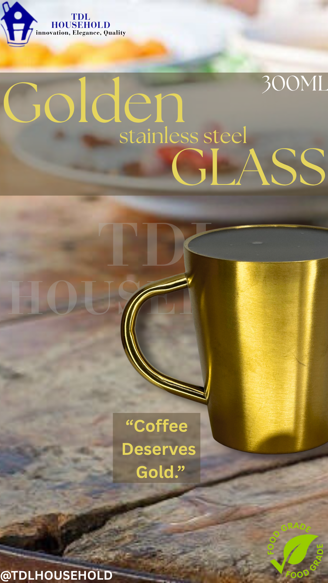 Golden Double Wall Coffee Mug  Material Stainless Steel Color Gold Capacity 10.1 ounces Special Feature Heat Insulation