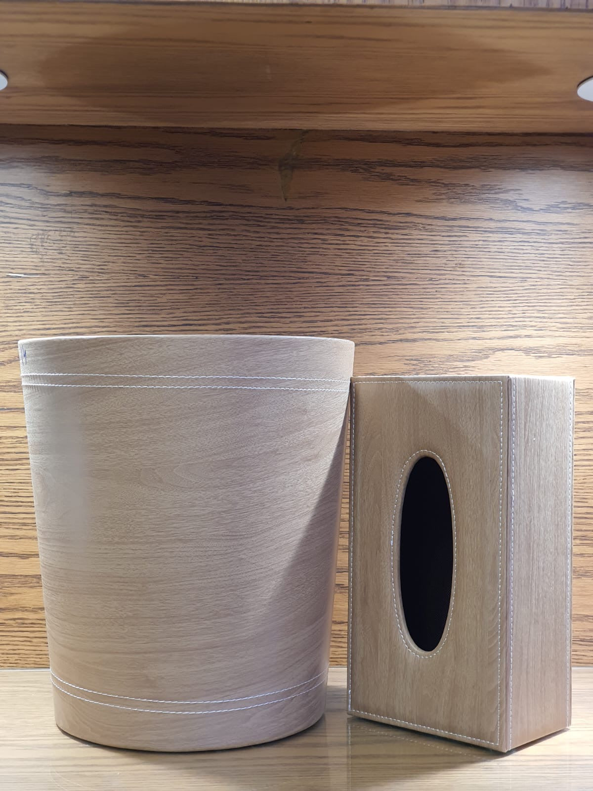 Elegant Faux Leather Tissue & Dustbin Set