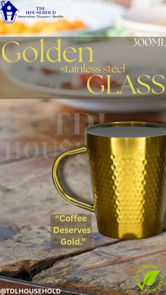 Golden Double Wall Coffee Mug  Material Stainless Steel Color Gold Capacity 10.1 ounces Special Feature Heat Insulation
