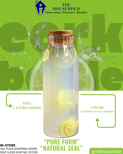Ribbed Glass Cork Bottle - 1000ml - TDL HOUSEHOLD