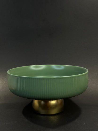 Ceramic Fruit Bowl with Gold Metal Base for Kitchen Counter