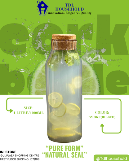 Ribbed Glass Cork Bottle - 1000ml - TDL HOUSEHOLD