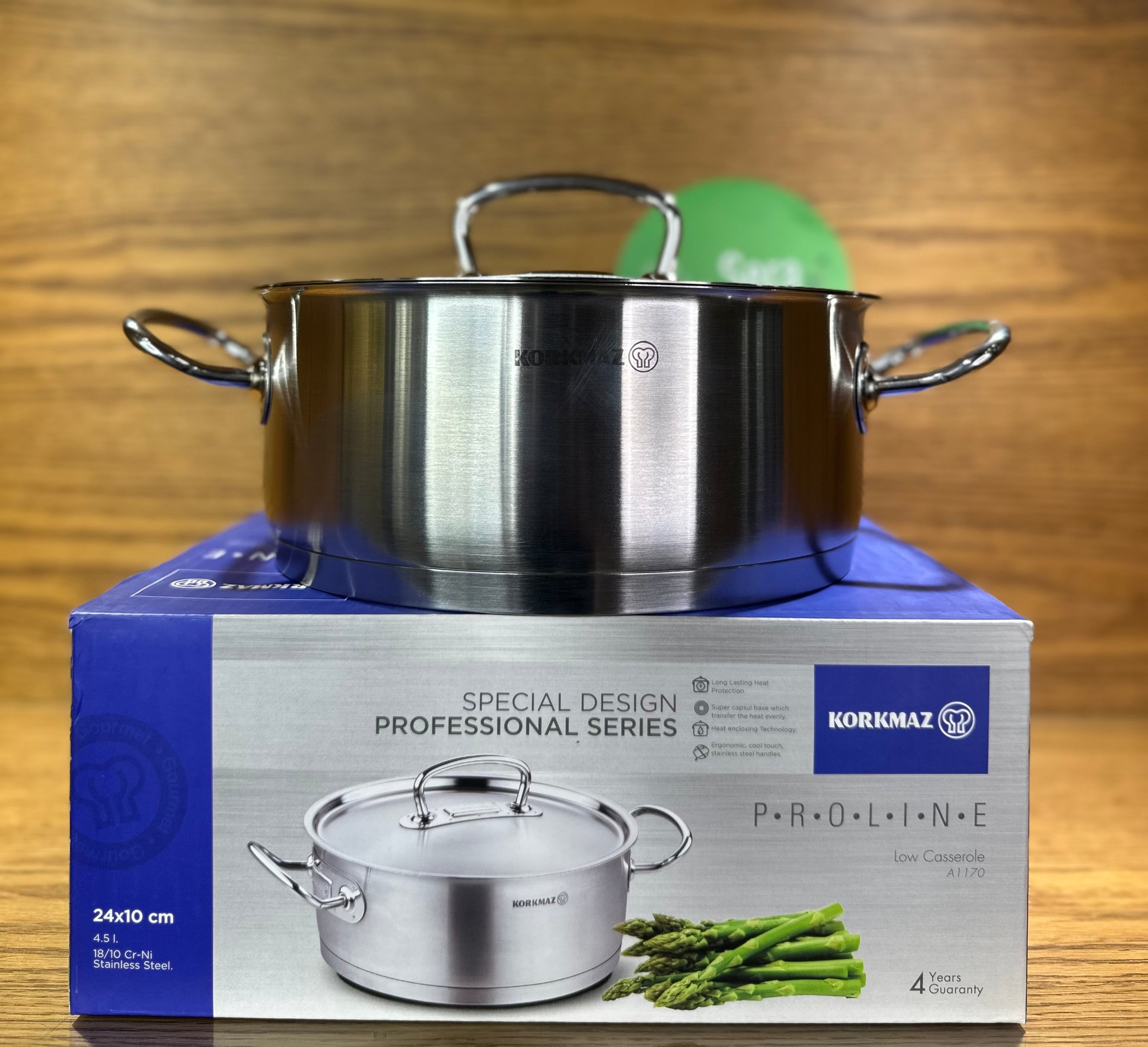 KORKMAZ Low Casserole 24 x 10 cm (4.5 Liters) “Proline” - TDL HOUSEHOLD