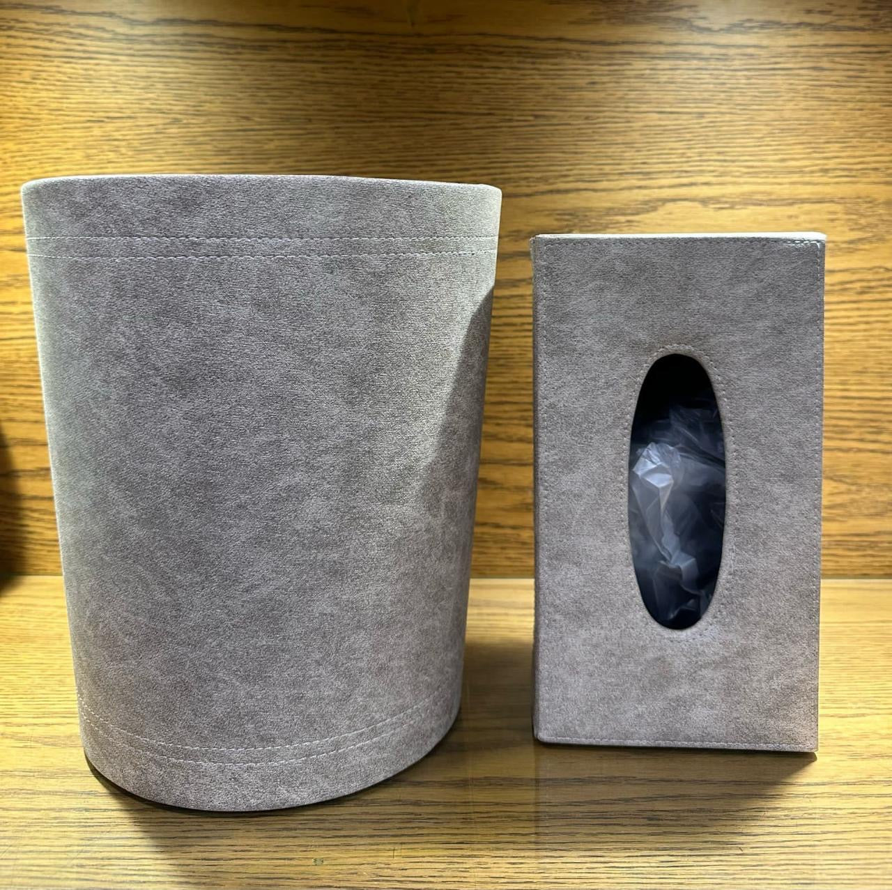 Elegant Faux Leather Tissue & Dustbin Set