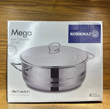 KORKMAZ MEGA Low Casserole 28 x 11 cm / 6.5 Liters - TDL HOUSEHOLD