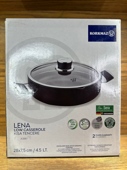 KORKMAZ LENA Ceramic Coating Low Casserole 28 x 7.5 - TDL HOUSEHOLD