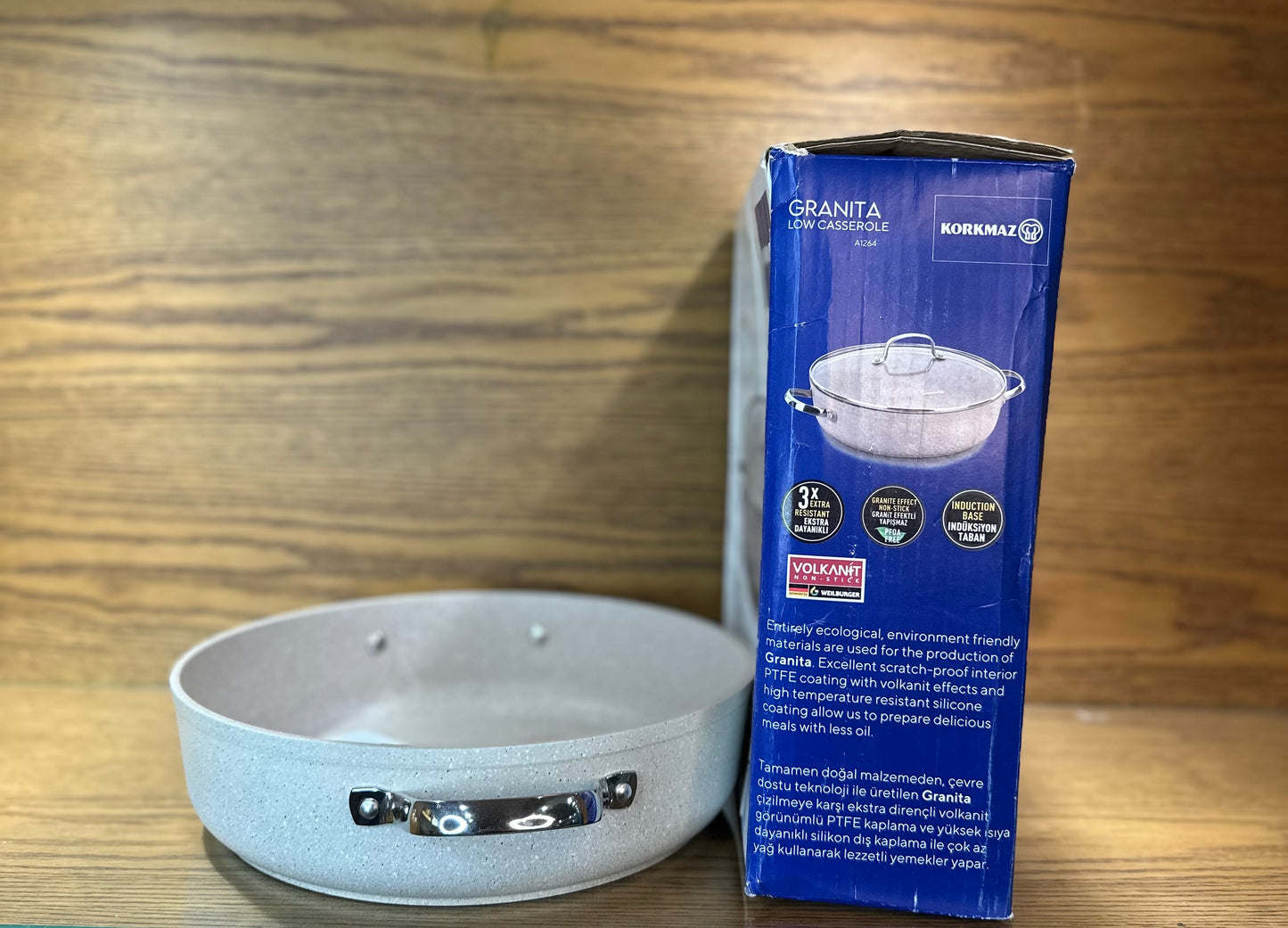 KORKMAZ Low Casserole 28 x 7.5 cm (4 Liters) “Granite Aluminum” - TDL HOUSEHOLD