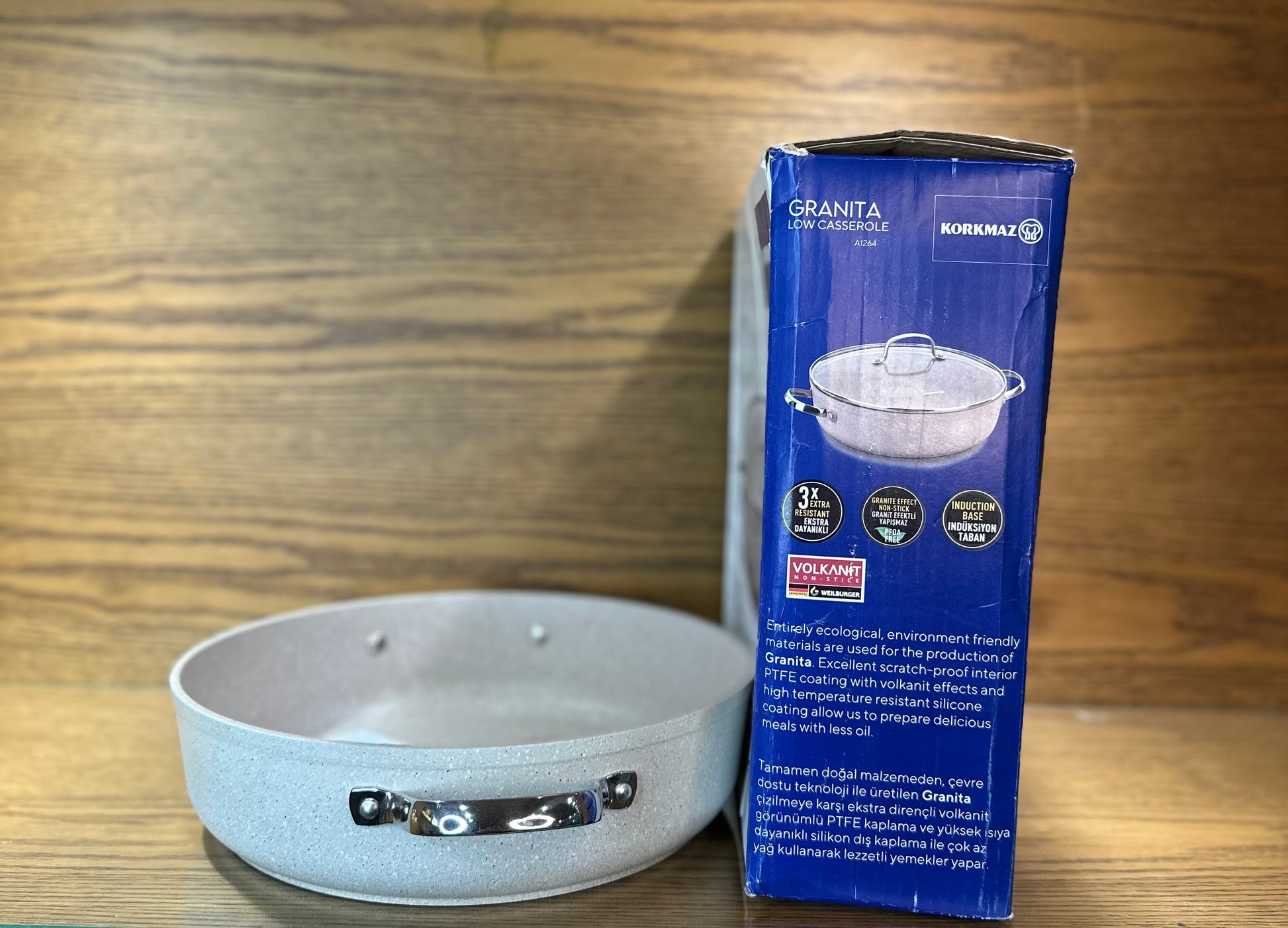 KORKMAZ Low Casserole 28 x 7.5 cm (4 Liters) “Granite Aluminum” - TDL HOUSEHOLD
