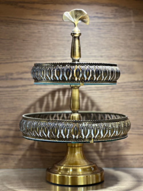 Two-Tier Decorative Dessert Stand with Gold Detailing