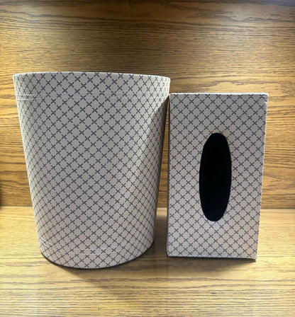 Elegant Faux Leather Tissue & Dustbin Set