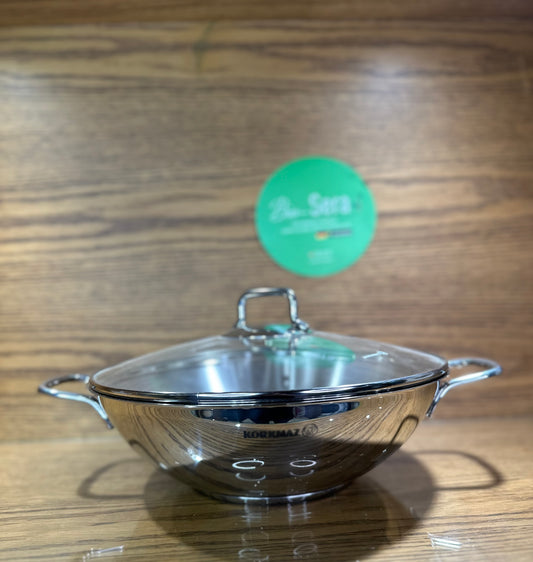 KORKMAZ PERLA Wok With Glass Lid 28 x 8.5 cm - TDL HOUSEHOLD