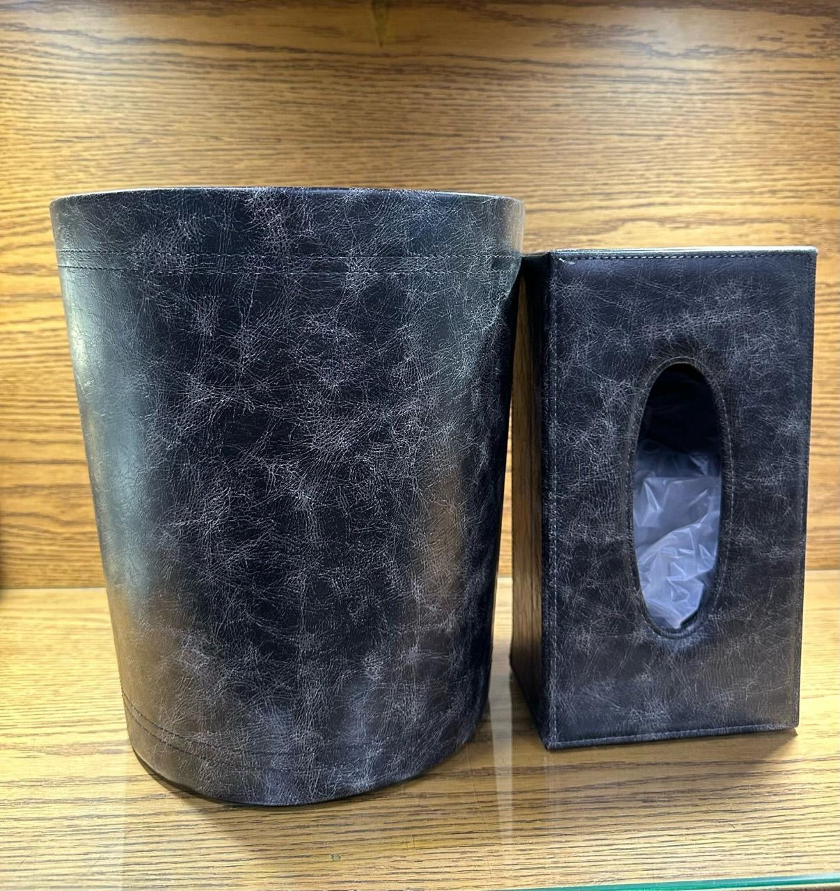 Elegant Faux Leather Tissue & Dustbin Set