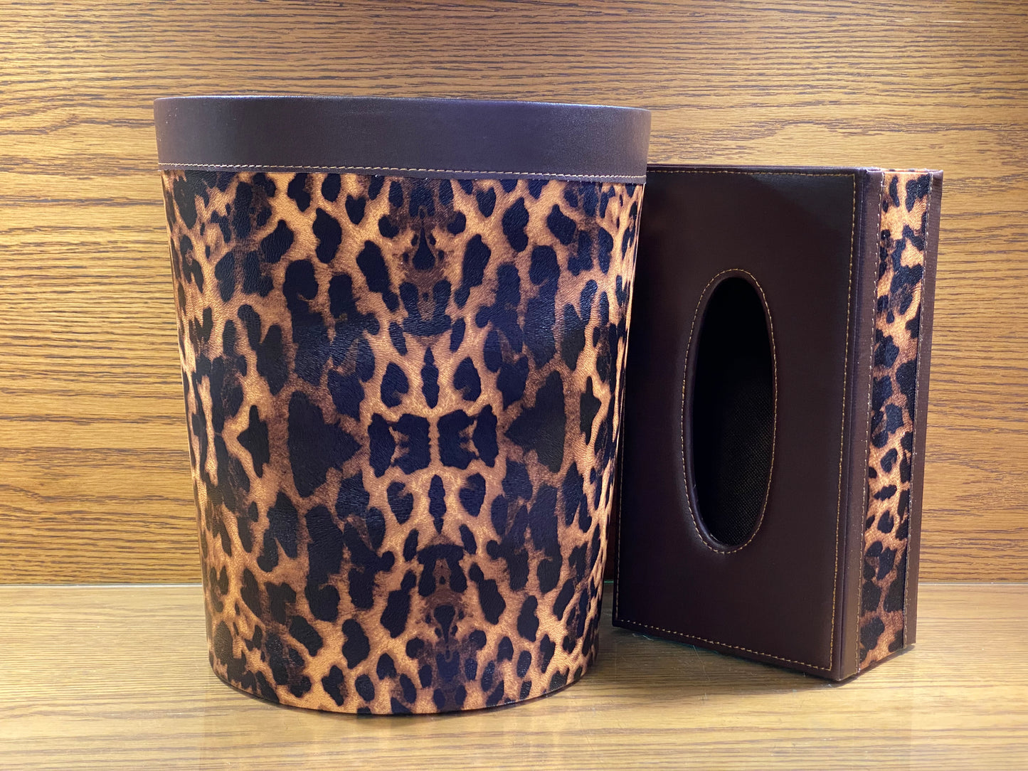 Elegant Faux Leather Tissue & Dustbin Set
