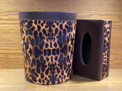 Elegant Faux Leather Tissue & Dustbin Set