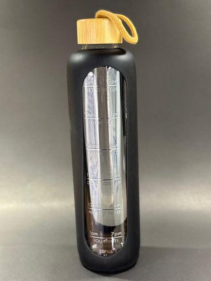 Motivational Time-Marked Glass Water Bottle