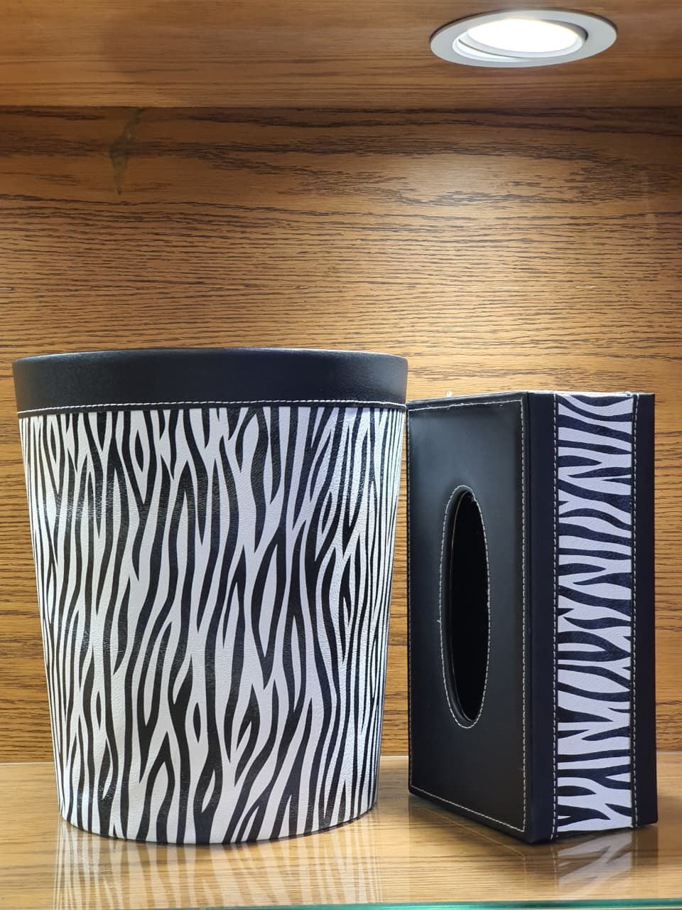 Elegant Faux Leather Tissue & Dustbin Set