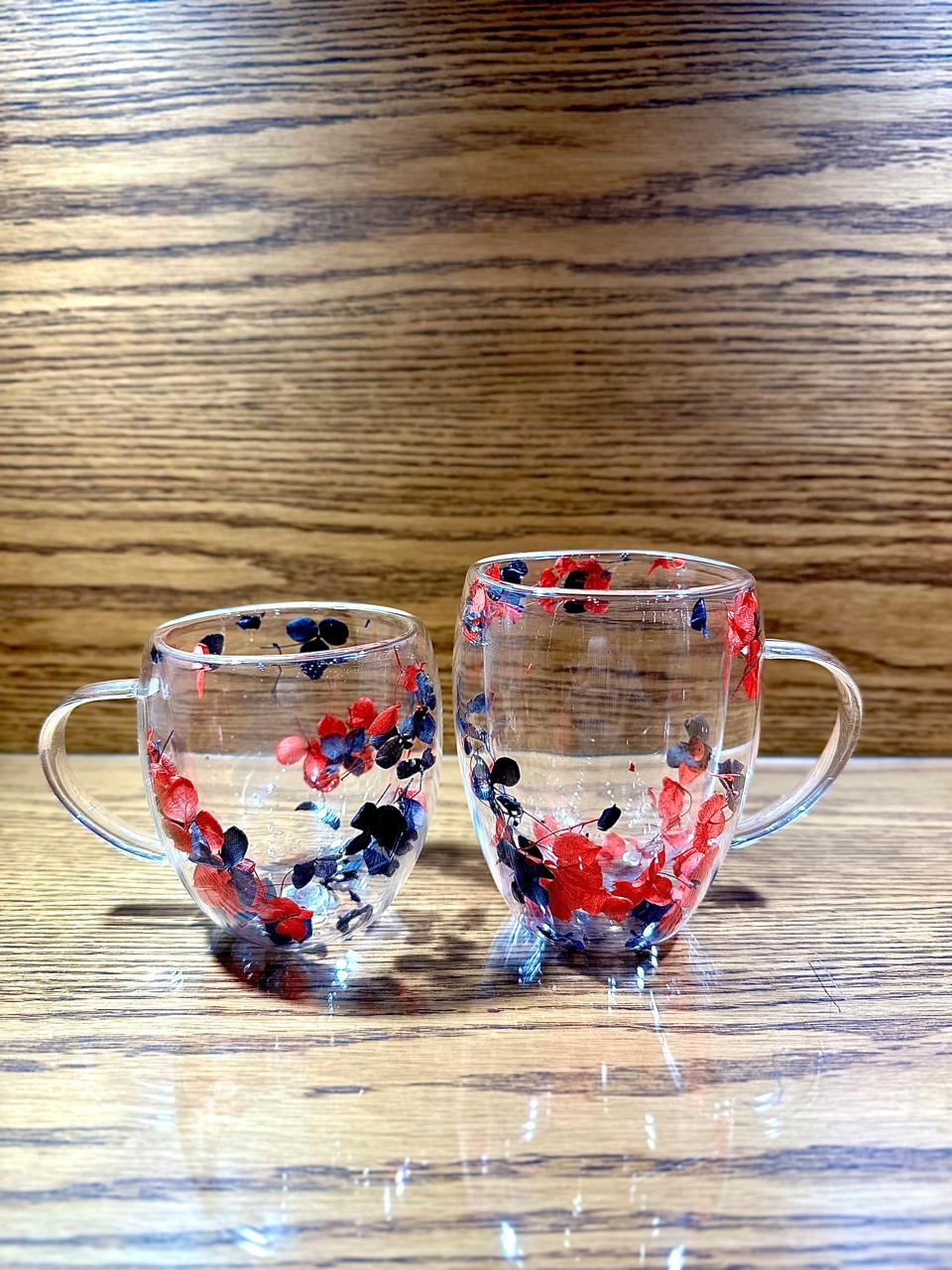 DOUBLE WALL GLASS COFFEE MUGS FLOWER PATTER 250 ML - TDL HOUSEHOLD